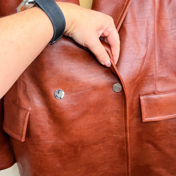 NWT Milk White Faux Leather Oversized Brown Cognac Long Trench Coat Jacket Small - Picture 6 of 15